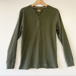 Outdoor Life men’s olive green waffle knit long sleeve Henley pullover shirt